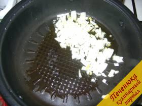 2) В сковородку с заранее подогретым подсолнечным маслом поместить порезанный лук.