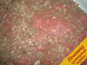 2) Фарш я готовила из баранины. Мясо с репчатым луком измельчила при помощи мясорубки. В фарш добавила специи по вкусу, соль и перемешала.